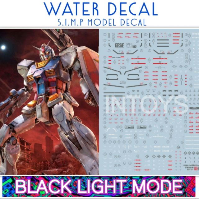Water Decal MG1/100 RX-78-2 Gundam Origin​ ยี่ห่อ S.I.M.P Model Decal ( เรืองแสงในแสงแบล็คไลท์ )​
