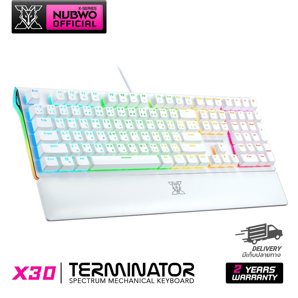 Nubwo Terminator White Edition RGB mechanical keyboard คีย์บอร์ดเกมมิ่ง ตั้งมาโครได้ รุ่น X30 รับประกัน 2 ปี