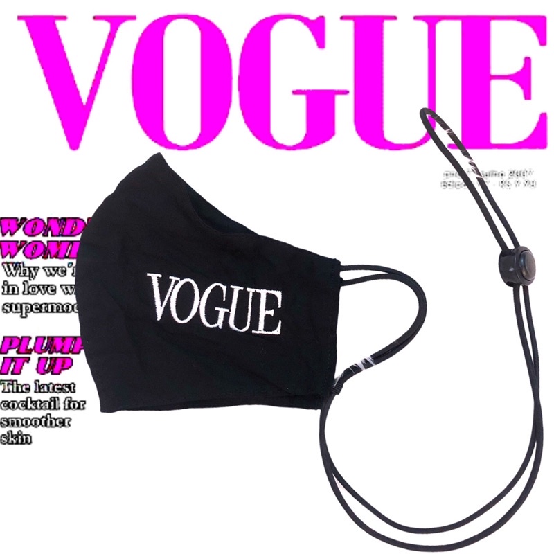 [SALE‼️3 ชิ้น 99฿‼️] แมส VOGUE โว้ก สายคล้องคอ งานปัก ผ้ามัสลิน ระบายอากาศดี กรอง3ชั้น Vogue Face Mask