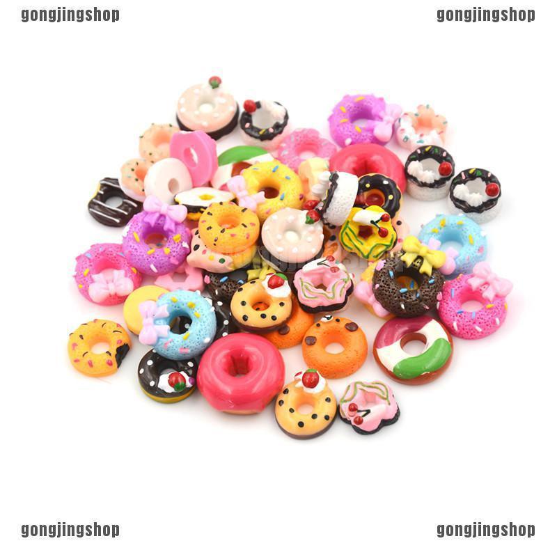 ▶LOVE◀10Pcs Lovely DIY Phone Case Decor Crafts Miniature Resin Doughnut Dollhouse Food Supply