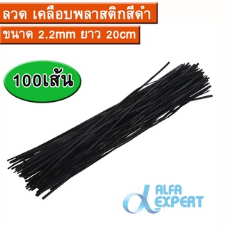 ลวด เคลือบพลาสติกสีดำ ขนาด 2.2mm ยาว 20cm 100เส้นใช้รัดถุง , สายไฟ , สายเคเบิล , ตกแต่งต้นไม้ หรือสิ่งของเครื่องใช้ต่างๆ