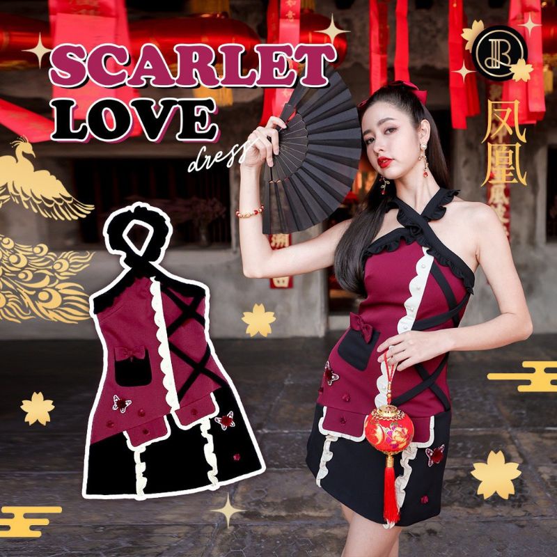 Scarlet Love Dress : BLT BRAND : มินิเดรสสายเดี่ยวสีแดง L
