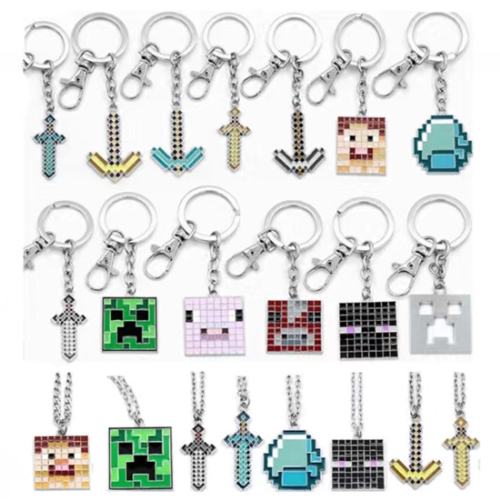 Minecraft KeyChain Multi-series ของเล่นแฟนเกมไม้เลื้อยเศษสตีฟอิฐกระเป๋าจี้พวงกุญแจเด็กของขวัญวันเกิดของเล่น