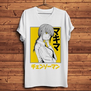 ลายการ์ตูนใหม่ เสื้อยืดลําลอง แขนสั้น พิมพ์ลายอนิเมะ Chainsaw Man Makima Horror สีขาว สําหรับผู้ชาย