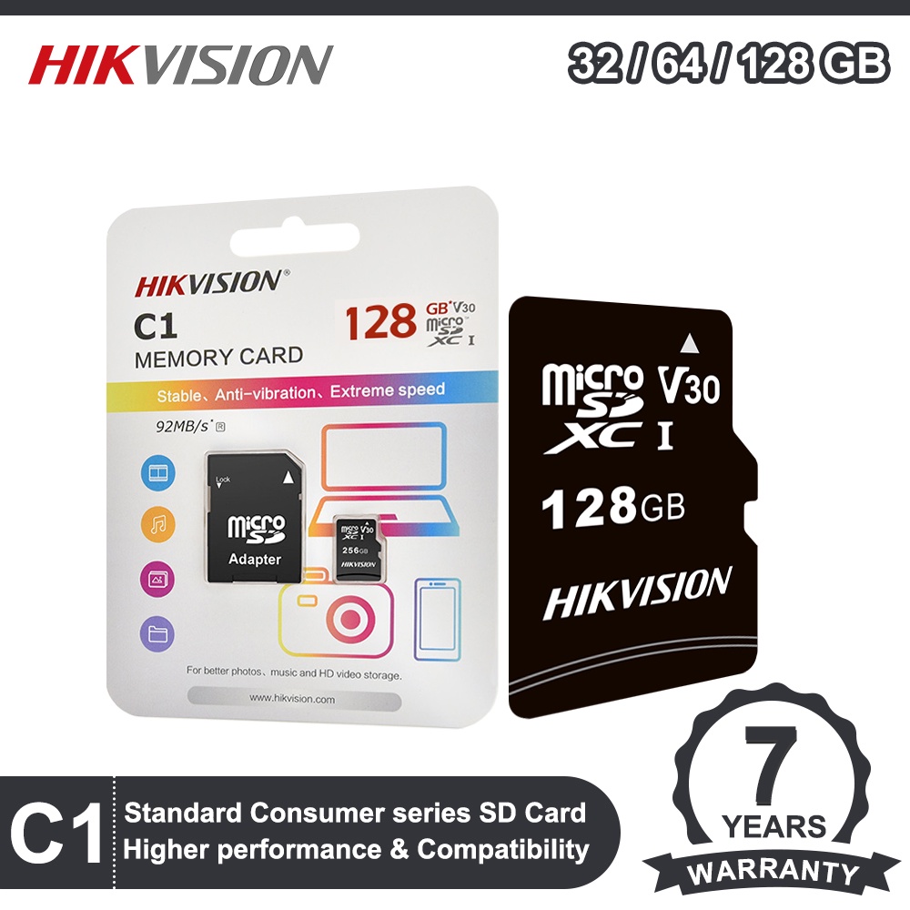 การ์ดหน่วยความจำHikvision Micro 128GB 64GB 32GB SD Card with 