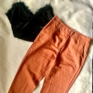 Thai tea Linen pants - กางเกงขากระบอกเล็ก ผ้าลินิน สีชาไทย