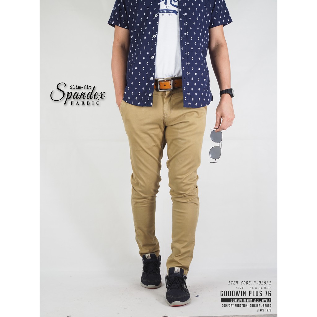 GW P026 กางเกงขายาว ผู้ชาย ผ้ายืด สีพื้น Slim fit ยาว 39-41 นิ้ว ไซส์ 30-38 Goodwin Brand