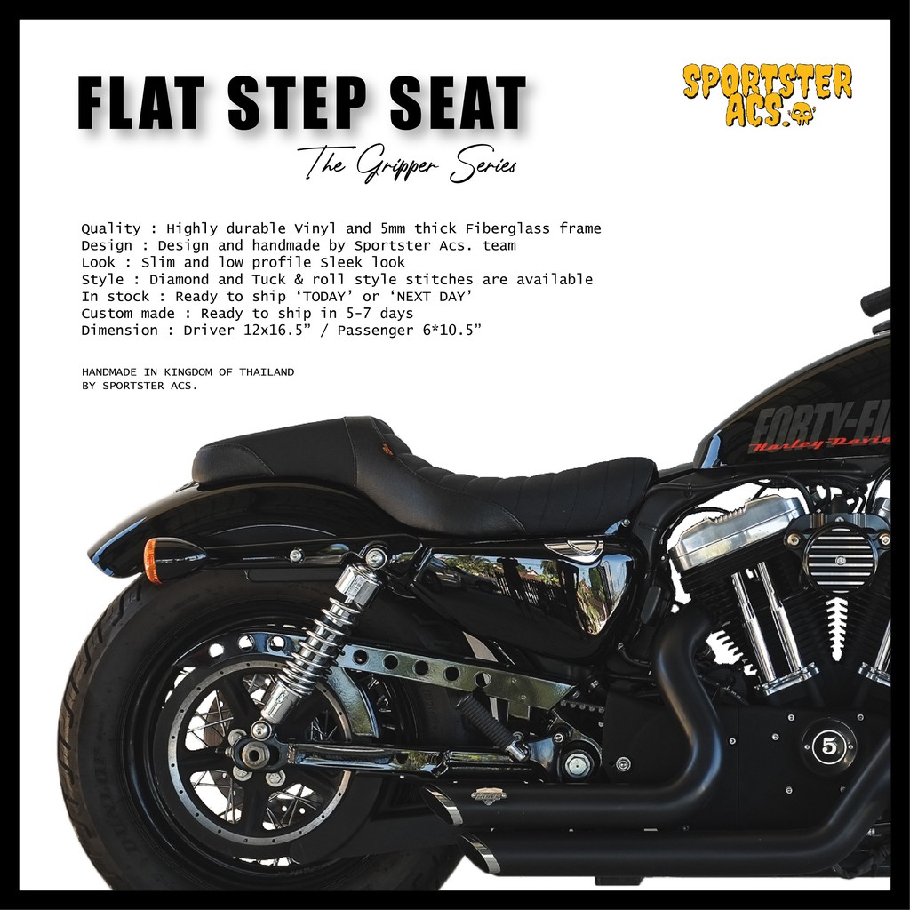 **ฟรีส่งผ่อน0%** Flat Step Seat เบาะยาวสำหรับ Sportster Harley Davidson club style IRON 883 48  Nightster 72