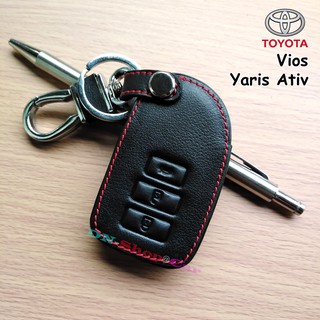 TOYOTA รุ่น Yaris Ativ 3ปุ่มกด สมาร์ทคีย์ ซองหนังแท้ใส่กุญแจรีโมทรถยนต์ เคสหนัง ปลอกหนังกุญแจ