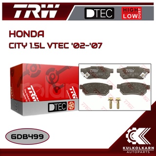 ผ้าเบรคหลัง TRW สำหรับ HONDA CITY 1.5L VTEC 02-07 (GDB499)