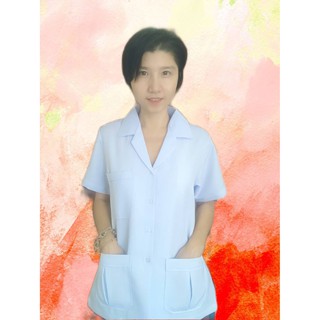 เสื้อกาวน์ตัวสั้น แขนสั้น หญิง ผ้าลีวาย