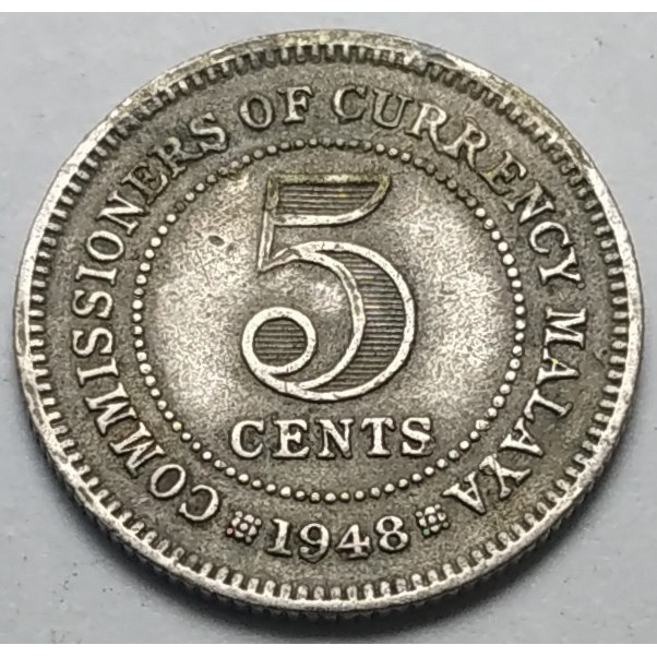 แหลมมาลายูยุคอาณานิคมของอังกฤษ (Malaya : Malaysia), ปี 1948, 5 Cents,  King George VI