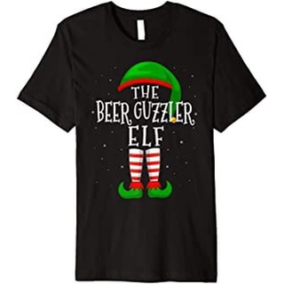 เสื้อยืดผ้าฝ้ายเสื้อยืด พิมพ์ลาย The Beer Guzzler Elf Funny Matching Family Group พรีเมี่ยม ของขวัญคริสต์มาส สําหรับครอบ