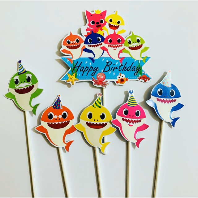 ท็อปเปอร์เค้กวันเกิด Baby Shark HBD / ของตกแต่งเค้กวันเกิด Minitop