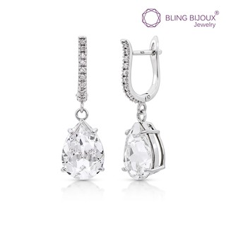 Bling Bijoux ต่างหูเงินแท้ Swarovski คริสตัล ทรงหยดน้ำ