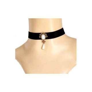 TANITTgems Vintage White Pearls Black Velvet short Necklace