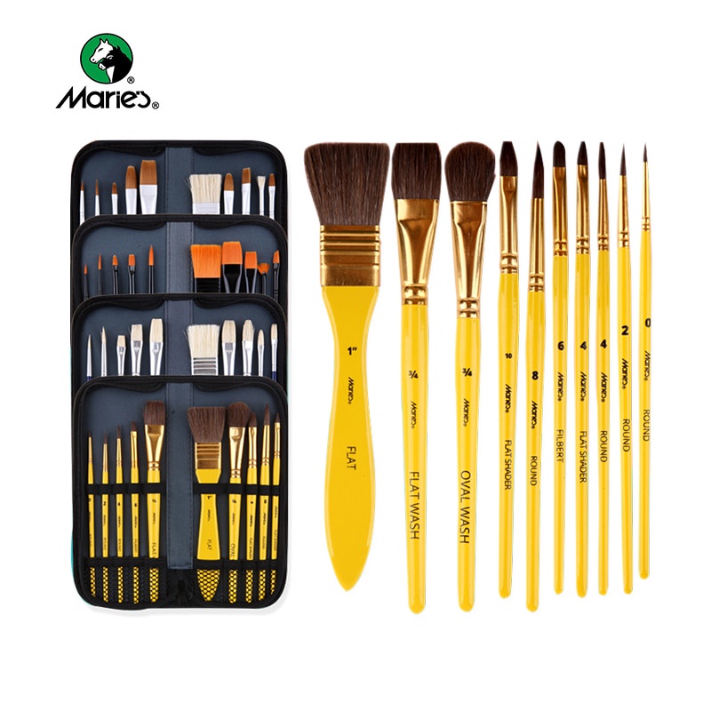 ชุด 10 สี/ACRYLIC/GUCHACHE/OIL MARIES DRAWING BRUSHES พร้อมสเปรย์ผ้า