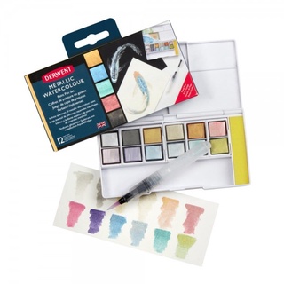 Metallic Watercolour Paint Pan Set 12 สีน้ำก้อนเมทัลลิค จาก Derwent