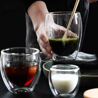 แก้วใสสองชั้น สำหรับใส่เครื่องดื่ม น้ำสมุนไพร น้ำผลไม้ กาแฟ Double Wall Glass ใส่ได้ทั้งร้อนเย็น