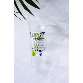[50ใบ/ห่อ] แก้วพลาสติกพิมพ์ลายการ์ตูนHAPPY DAYสำเร็จ FPC PP FA-22oz.(95mm)