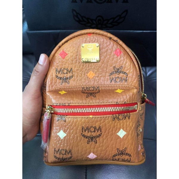 MCM Skyoptic Stark Bebe Boo X Mini Cognac/Red Visetos Backpack