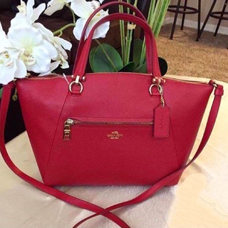 🎀 (สด-ผ่อน) พัดหนัง สีแดง TRUE RED 13 นิ้ว อะไหล่เงิน 34340 COACH PRAIRIE SATCHEL / SV / TRUE RED