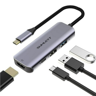 Sumlett อะแดปเตอร์ฮับ USB C Type C Thunderbolt 3 เป็น HDMI รองรับ 4K UHD พร้อมพอร์ตชาร์จ USB 3.0 USB 2.0 100W PD สําหรับแล็ปท็อป แท็บเล็ต และโทรศัพท์