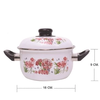 RRS หม้อเคลือบ 2 หู 18,20 ซม. พร้อมฝา (ลายดอกเข็ม) (สินค้ามีตำหนิเล็กน้อยไม่ส่งผลต่อการใช้งาน)