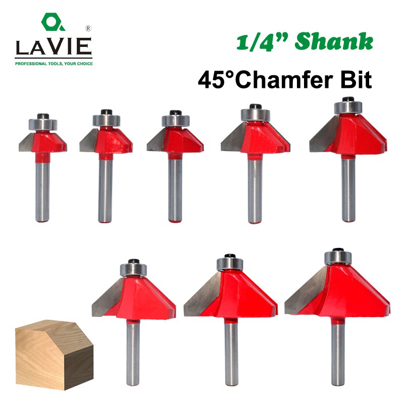 1 PC 1/4 นิ้ว Shank 45 องศา Chamfer Router Bit Edge Forming Bevel งานไม้ Milling Cutter สําหรับไม้ Bits MC01130