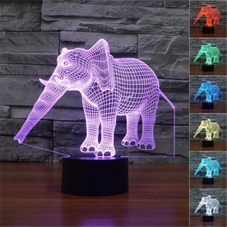 โคมไฟตั้งโต๊ะ LED รูปช้างน่ารัก 3D ไล่โทนสี 7 สี ชาร์จ USB