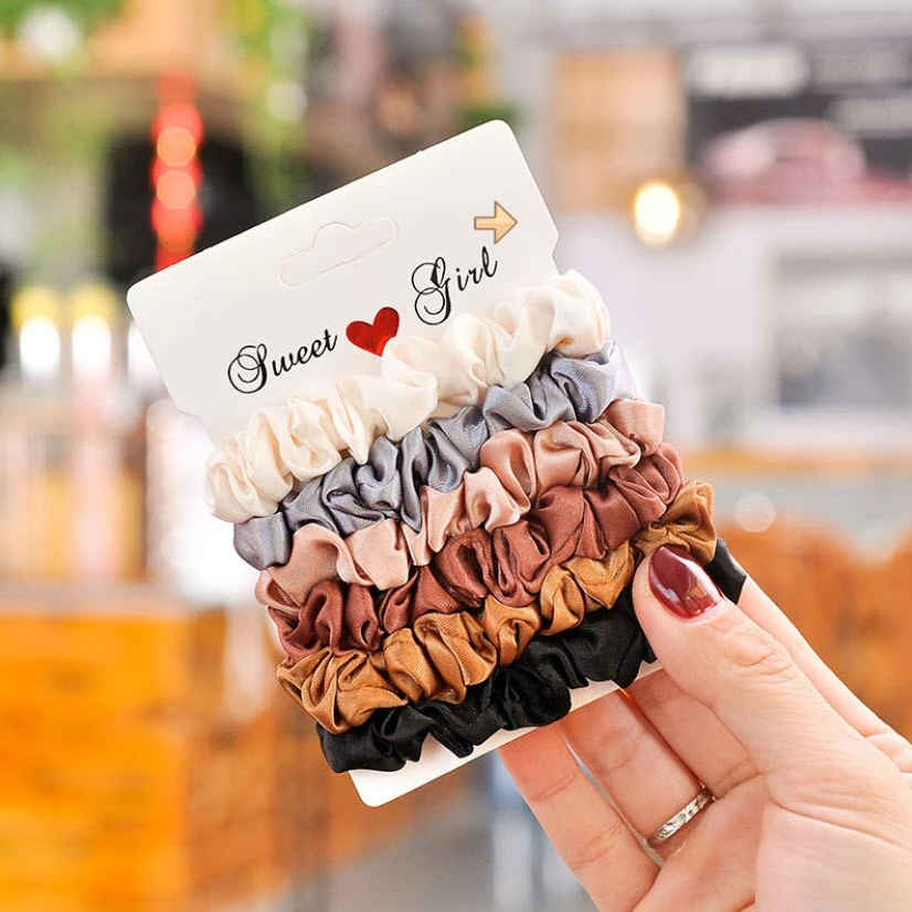 ยางรัดผมผ้าไหมซาติน 6 ชิ้น 6 สี 6BANDCOLOR ใน 1 แพ็คคุ้มสุดๆ!!!