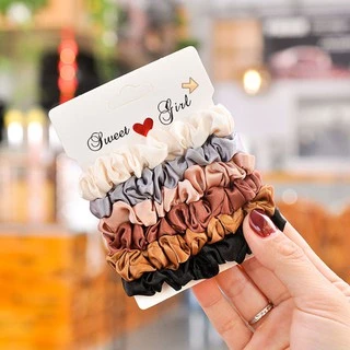 ยางรัดผมผ้าไหมซาติน 6 ชิ้น 6 สี 6BANDCOLOR ใน 1 แพ็คคุ้มสุดๆ!!!