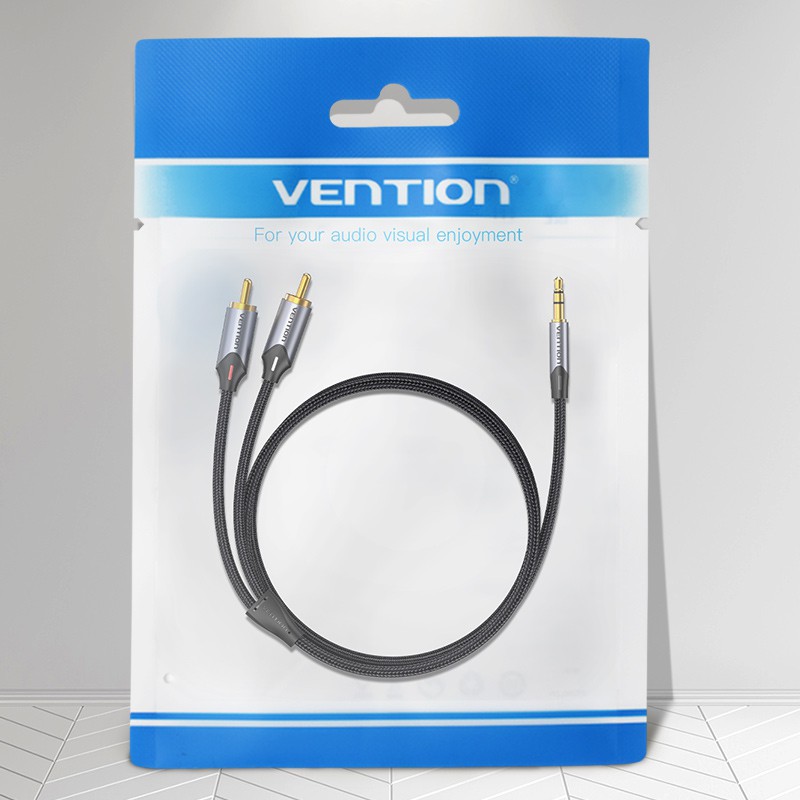 Vention 3 . 5 มม. To 2 RCA BCN สายสัญญาณเสียงหัวโลตัส อะแดปเตอร์สายเคเบิ้ลเสียง Male To Male สําหรับลําโพง Power Amplifier BCN