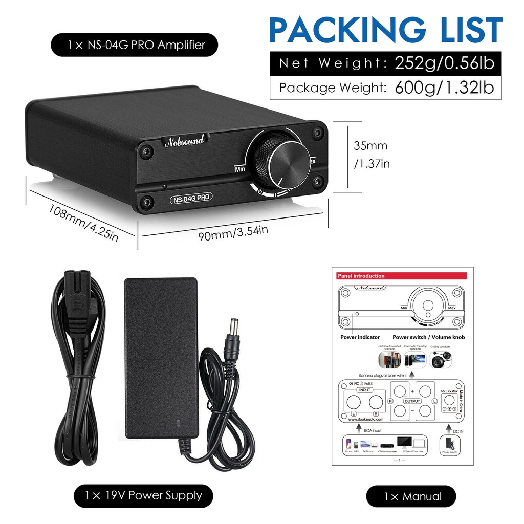 Nobsound NS-04G PRO HiFi เครื่องขยายเสียงสเตอริโอดิจิทัล 2.0 ช่องทาง 100W×2 ขนาดเล็ก สําหรับบ้าน - รูปที่ 7