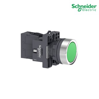 Schneider Electric - สวิตช์ปุ่มกดหัวเรียบ - กดค้าง ขนาด 22 mm, สีเขียว, 1NO_XA2EH031 ที่ร้าน PlugOn