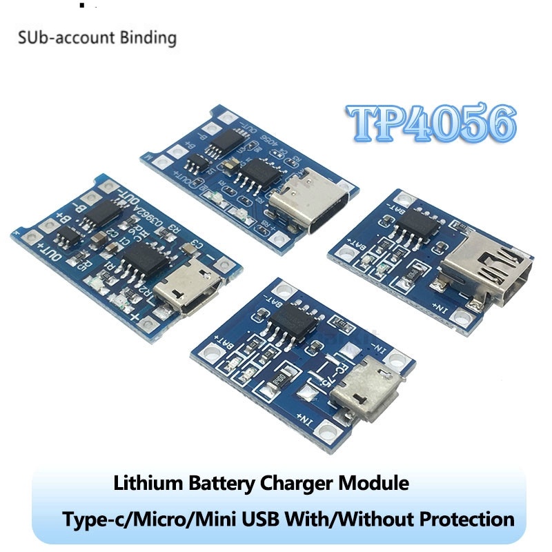 โมดูลชาร์จแบตเตอรี่ลิเธียม Type-C Micro Mini USB 5V 1A 18650 TP4056 พร้อมฟังก์ชั่นป้องกันคู่ 1A Li-ion