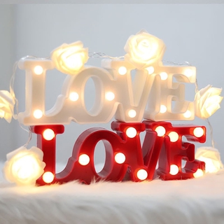 Romantic โคมไฟตั้งโต๊ะ LED รูปตัวอักษร 3D สีขาวอบอุ่น สําหรับห้องนอน