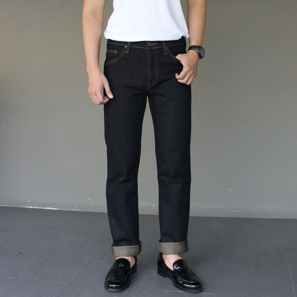 Golden Zebra Jeans กางเกงยีนส์ชายขากระบอกเล็กผ้ายืดฟอกสีสนิมดำ