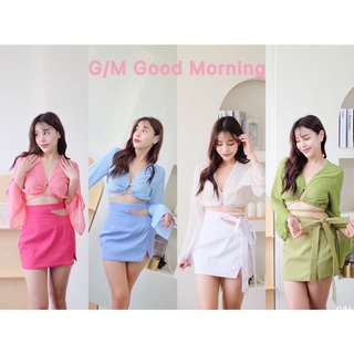 💋New collection ชุดเซตเสื้อแขนยาว ผ้าชีฟอง มีสายผูกรูดตรงเอวเพิ่มความเก๋