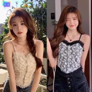 Cici(NO.6688)สายเดี่ยวแต่งลูกไม้ ดีเทลแต่งมุกตรงกลาง สม็อดคหลัง มีฟองน้ำเสริม