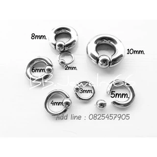 จิวหู จิวห่วงสแตนเลสบอลสปริง สีเงิน ขนาด 2mm.-10mm.