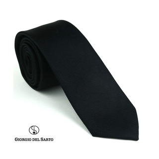 Giorgio Del Sarto Necktie 6.5  Silk Black with Fabric Texture เนคไทผ้าไหมสีดำมีเท็กเจอร์