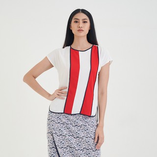 Guy Laroche Wrinkle Free Color Block Stripe Blouse เสื้อเบลาส์ กีลาโรซ ดีเทลตัดต่อผ้าพื้นด้านหน้า (GQ3IWH)