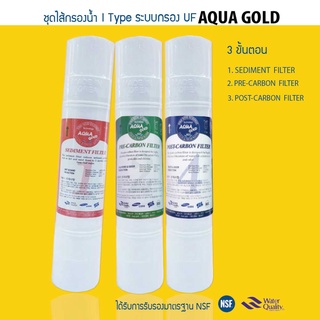 ชุดไส้กรองน้ำ Inline ระบบกรอง UF ยี่ห้อ Aqua gold (I Type) ขนาด 12 นิ้ว (Sediment + Pre-Carbon + Post-Carbon)