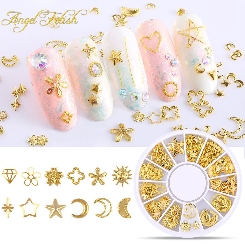 พร้อมส่ง โลหะติดเล็บ อะไหล่ติดเล็บ สีทอง 12 ช่อง (เลือกแบบด้านใน) รหัสXY