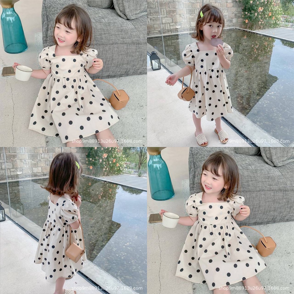 Mimi พร้อมส่ง ชุดเด็กผู้หญิงลายจุด น่ารัก1-8 ขวบ ชุดเดรส สไตล์เกาหลี (152)