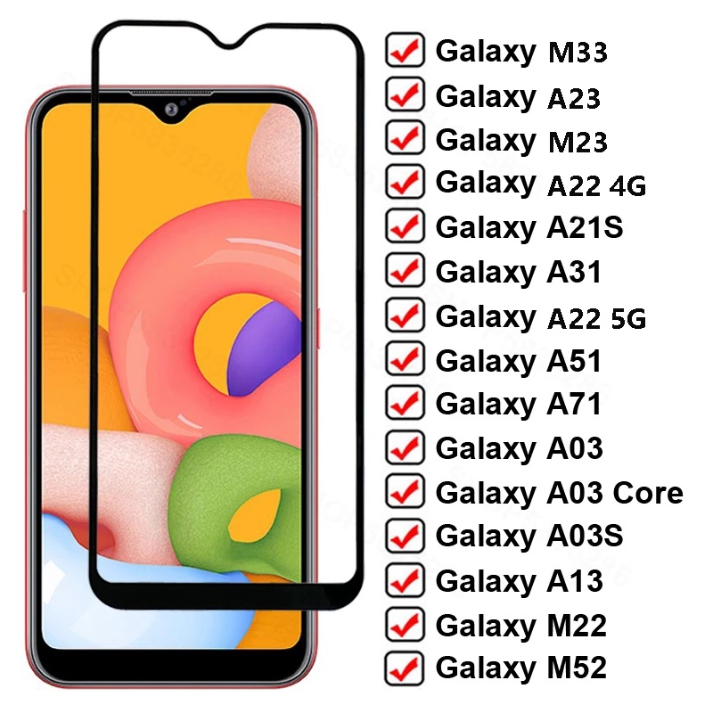 ฟิล์มกระจกนิรภัยกันรอยหน้าจอ แบบเต็มจอ 9H สําหรับ Samsung Galaxy M23 M33 M22 M52 A22 A21S A31 A51 A7