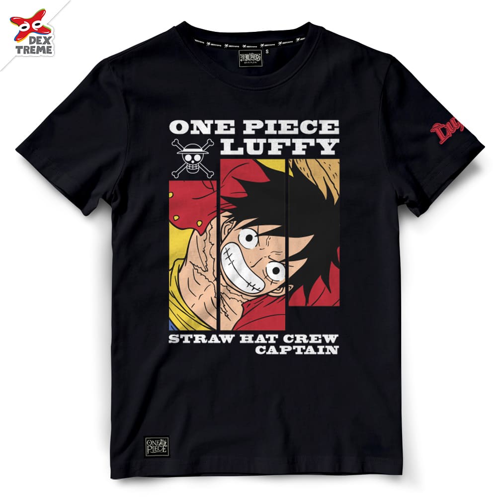 คอลูกเรือเสื้อยืดคอกลมDextreme เสื้อ T-shirt DOP-1468  One Piece ลาย Luffy ลูฟี่ มีสีดำและสีกรมผ้าฝ้