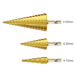 ดอกสว่าน ทรงเจดีย์ เคลือบไททาเนี่ยม เจาะรู ขยายรู Step Drill 4-12mm / 4-20mm / 4-32mm