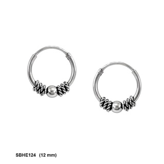 SILVER THAI        925 sterling silver bali hoop earrings 12 mm ต่างหูแบบบาหลีขนาด12mm